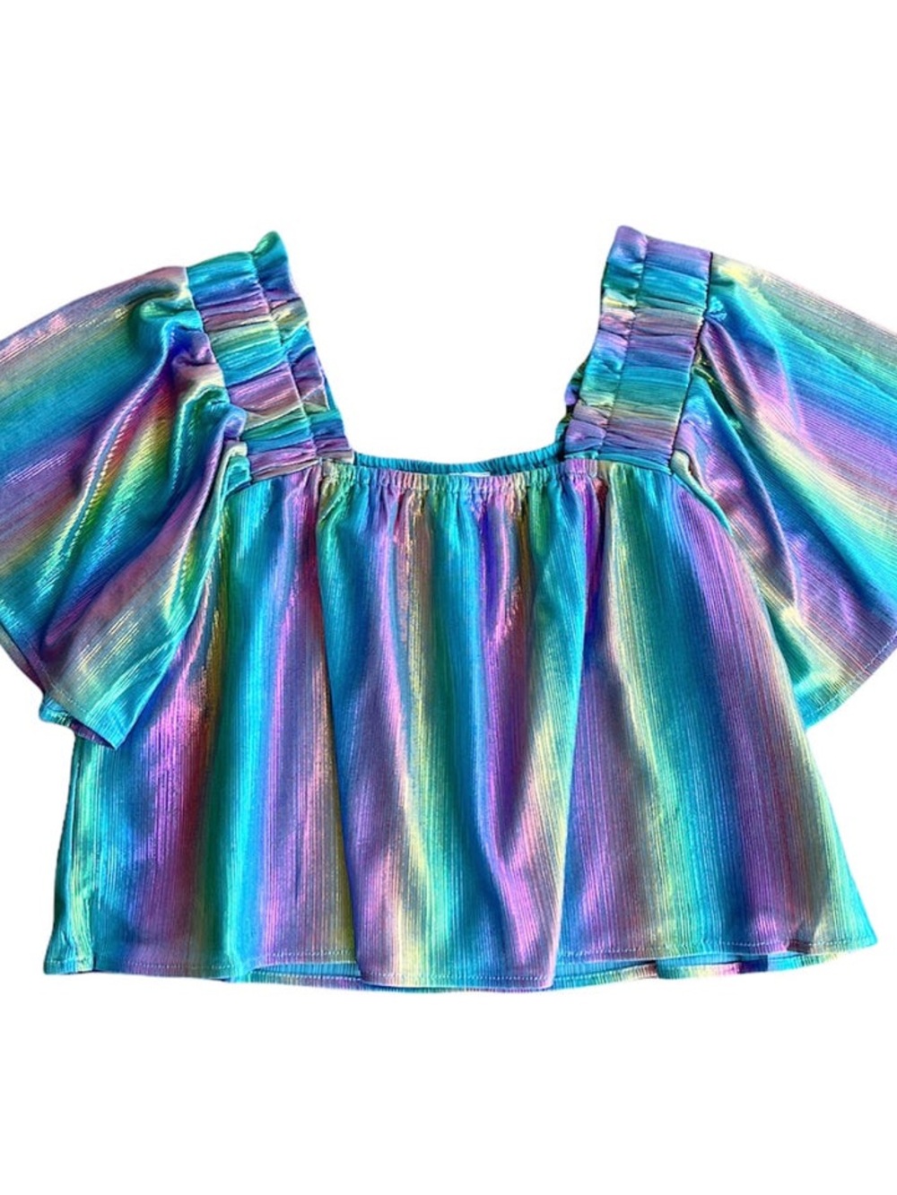Queen of Sparkles Blue Rainbow Flutter Top